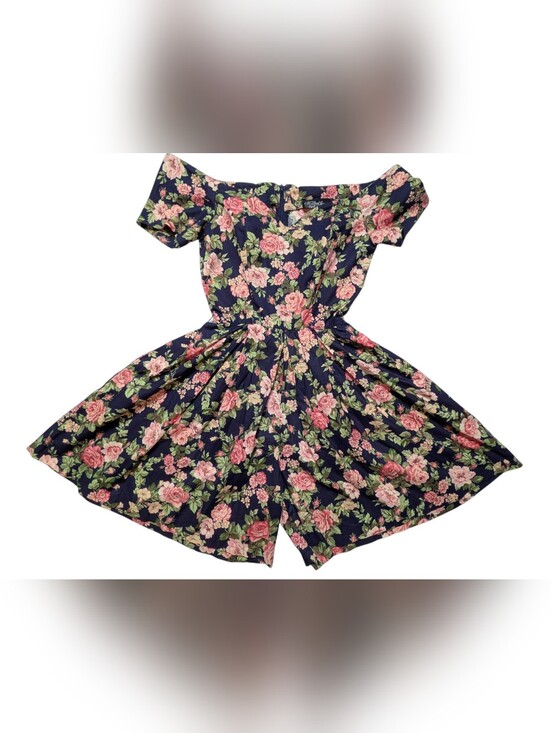 All that Jazz Pants - All That Jazz Navy Off-Shoulder Floral Romper with Pink Roses